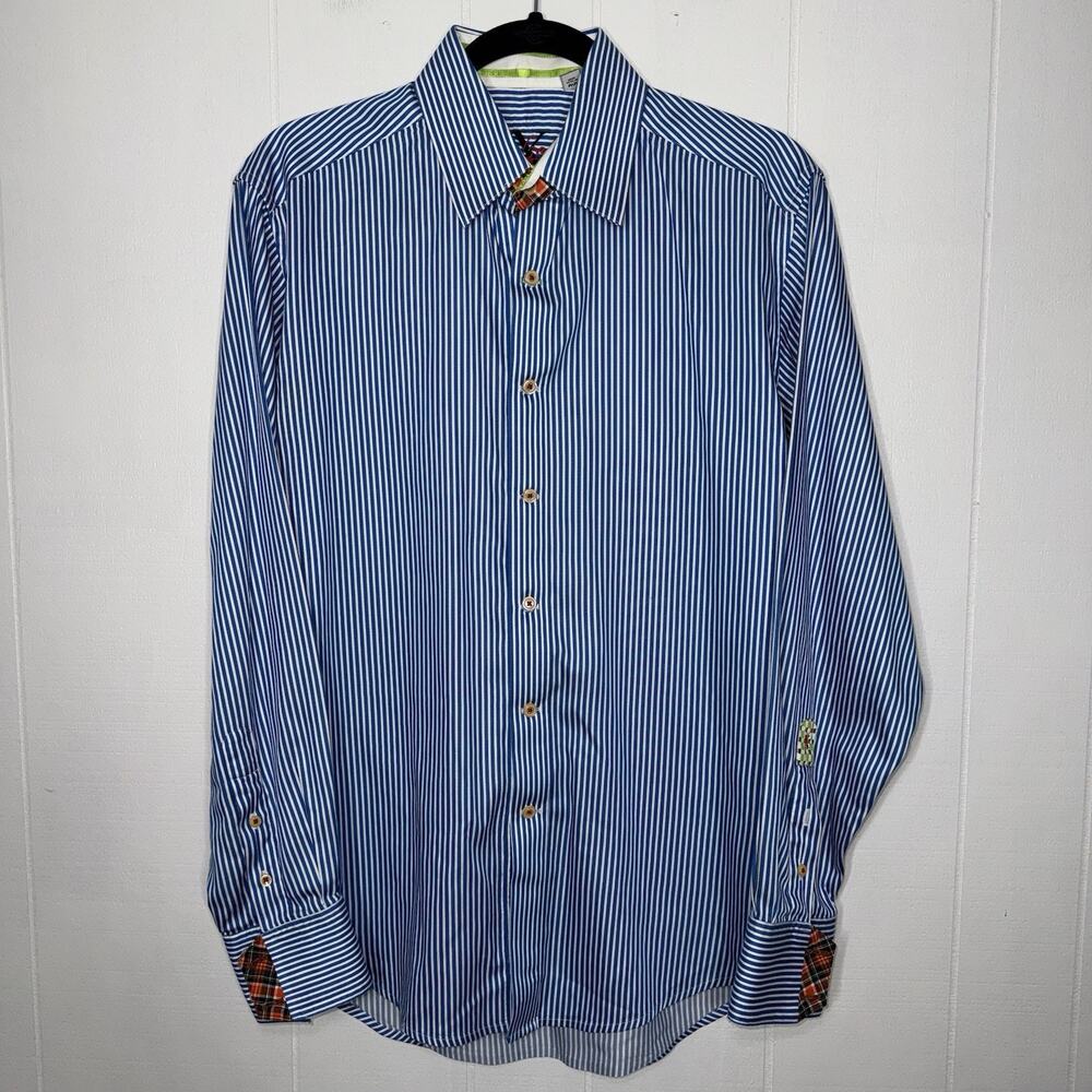 Robert Graham X Men’s Striped Shirt Long Sleeve Button Up Blue Size Medium